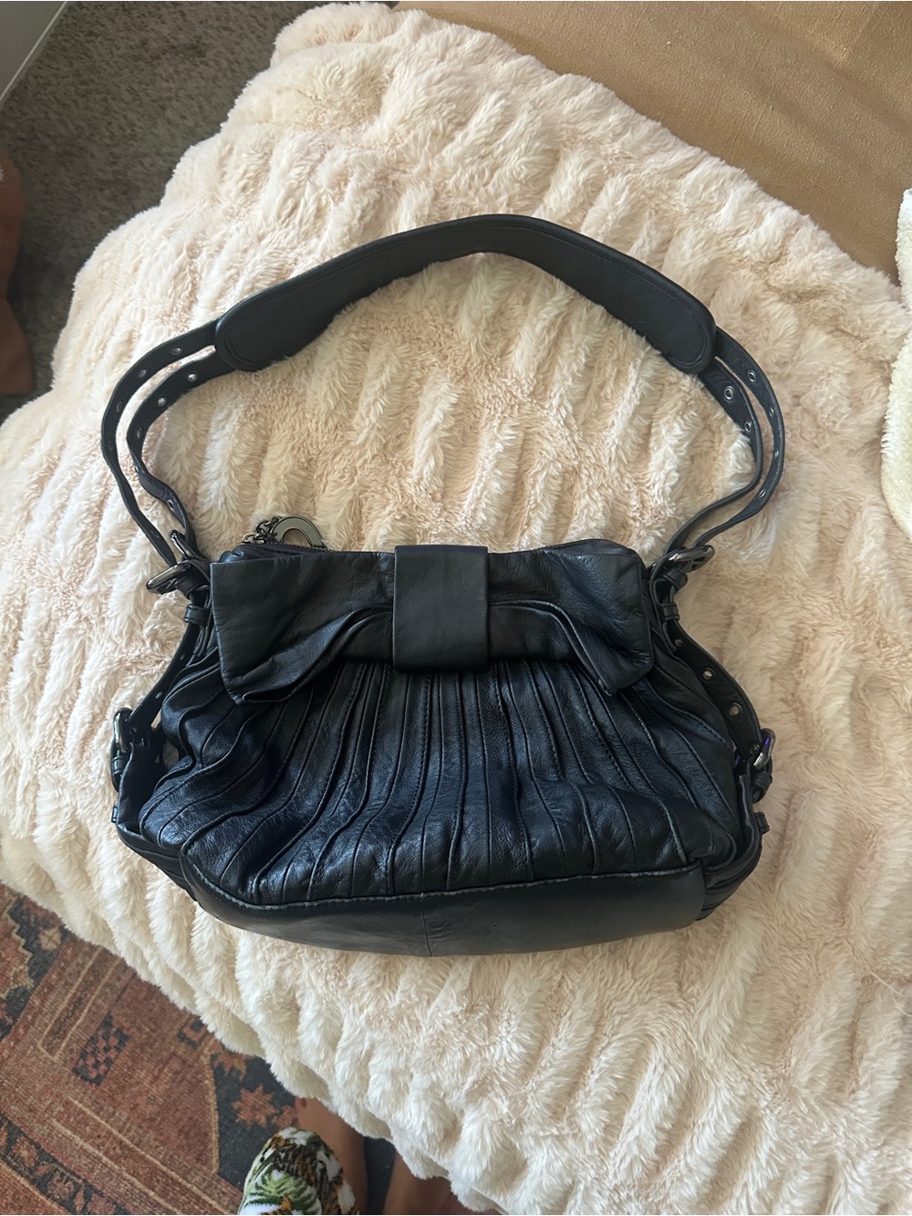 Vintage Betsey Johnson Black Leather Bow Shoulder Bag Y2K
